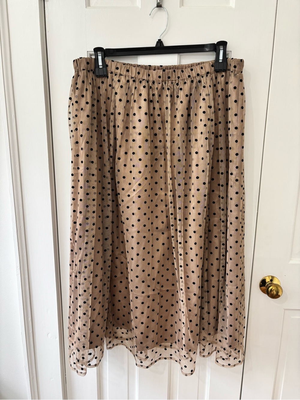 Anne Klein Beige Midi Skirt with Black Polka Dots